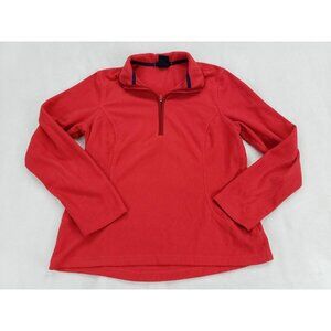 Lands end Sweater Women Medium Red Pullover Fleece 1/4 Zip Winter Christmas